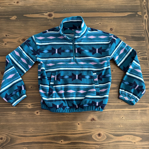So Other - So Girls Fleece Quarter Zip Sweatshirt Teal Pink Size S 7 Cozy